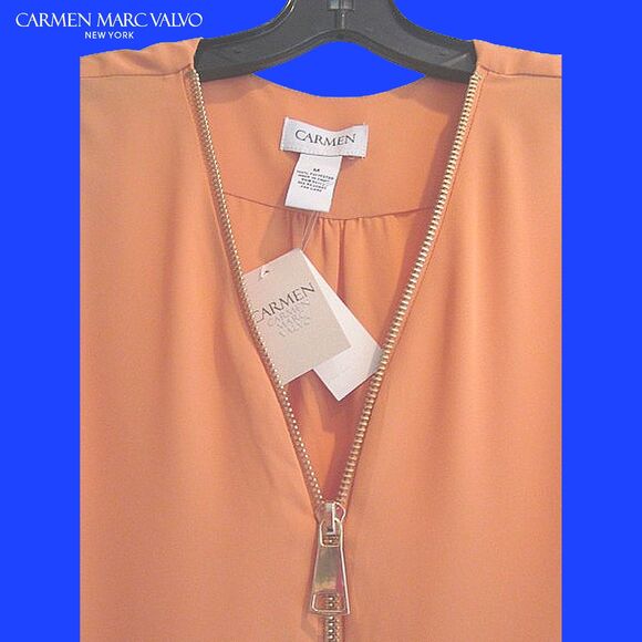 CARMEN MARC VALVO NEW SPICE FLOWER Feminine Latch Exposed Zip V-Neck Blouse M - Picture 6 of 12